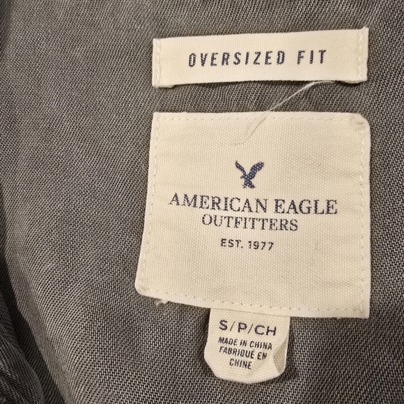 AMERICAN EAGLE Women's Oversized Button-Down Embroidered Back Olive Shirt Size S - Picture 9 of 13